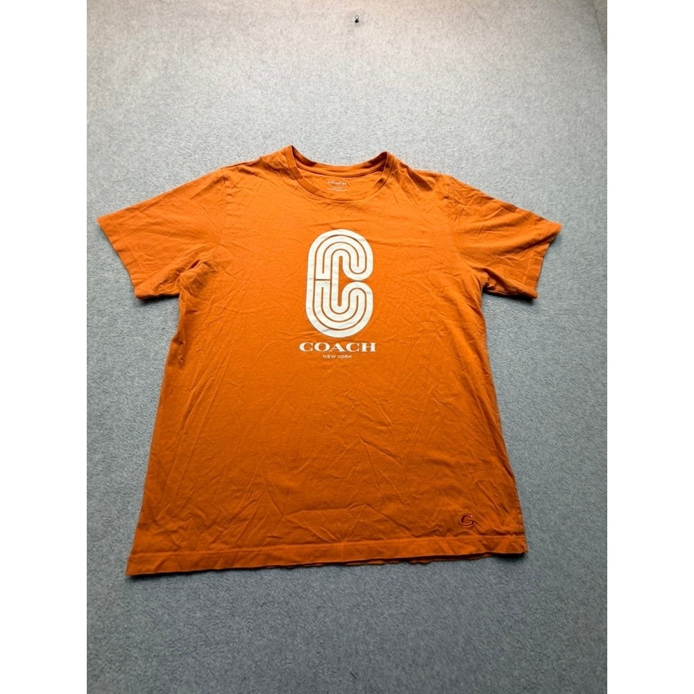 Coach New York Mens XL Orange Graphic Logo Crewneck Short Sleeve T-Shirt